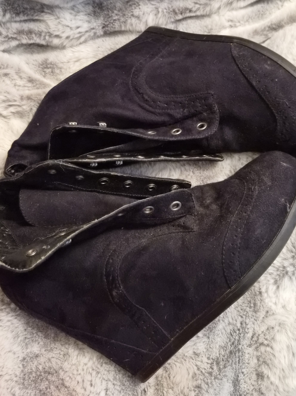 Women's Black Suede Wedge Ankle Boots